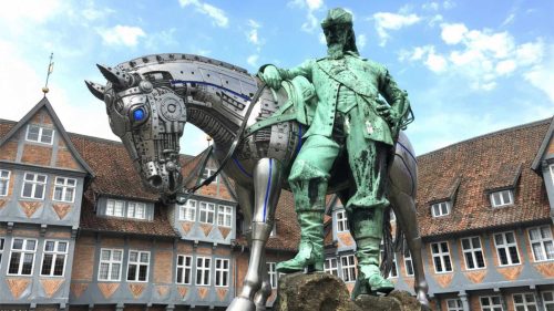 Autor mit KI-Unterstützung (Symbolbild) – Denkmal für Herzog August den Jüngeren auf dem Marktplatz von Wolfenbüttel (Foto:Tischer/Bearbeitung: Google Gemini)