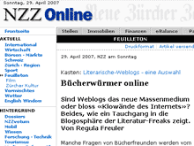 Die Sonntagsausgabe der NZZ unternimmt einen Tauchgang in die Blogosphäre der Literatur-Freaks