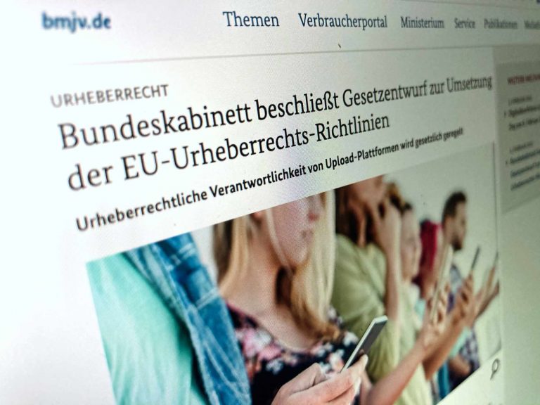Screenshot: Mitteilung des Justizministeriums zur Urheberrechtsreform