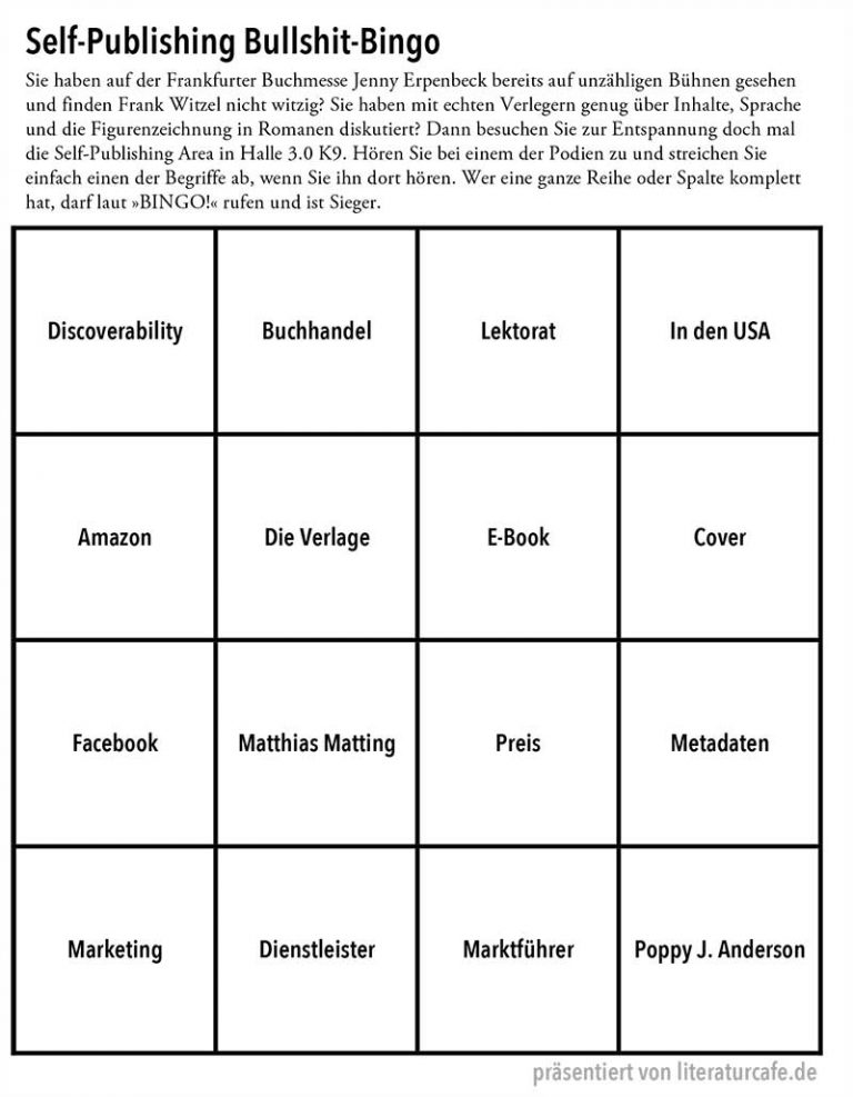 Spielkarte: Self-Publishing Bullshit-Bingo (Anklicken zum Vergrößern)