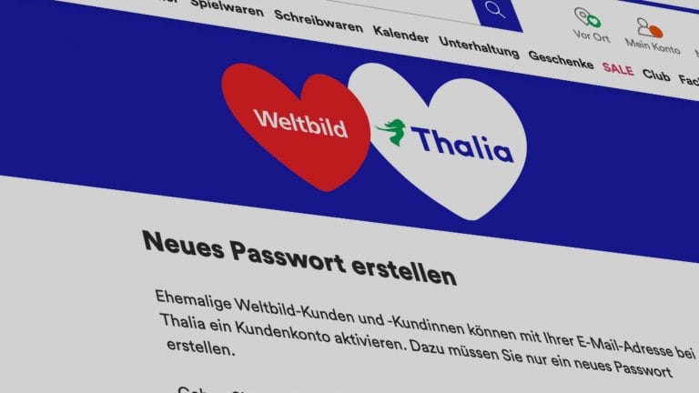 Liebe oder doch nur Geschäft: Weltbild-Daten wandern zu Thalia. Ausschnitt aus dem Screenshot der Info-Seite auf thalia.de