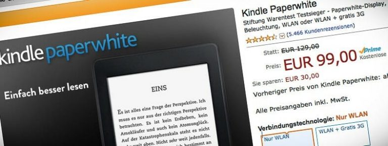 Den Kindle Paperwhite gibt es jetzt für 99 Euro